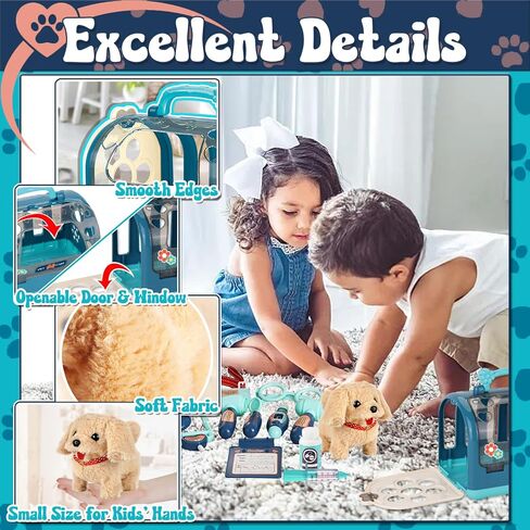 STAY GENT Stuffed Dog Robot Toy for Kids, 16Pcs Interactive Pet Care Toys with Pet Cage & Walking Dog Toy with Leash, Electronic Dog Grooming Toys Pretend Play Gifts for Girls 3 4 5 6 Years Old in Kuwait