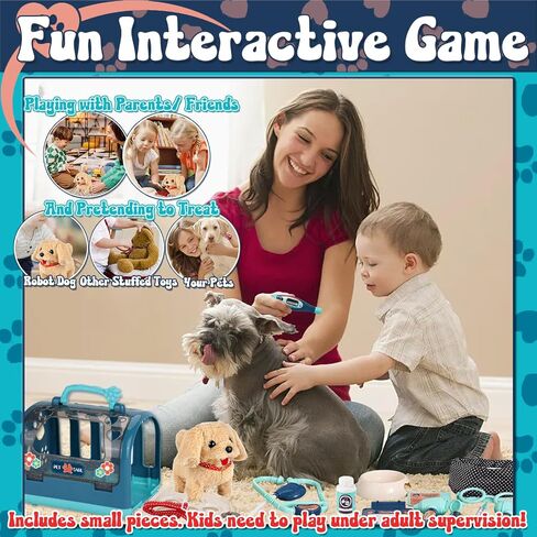 STAY GENT Stuffed Dog Robot Toy for Kids, 16Pcs Interactive Pet Care Toys with Pet Cage & Walking Dog Toy with Leash, Electronic Dog Grooming Toys Pretend Play Gifts for Girls 3 4 5 6 Years Old in Kuwait
