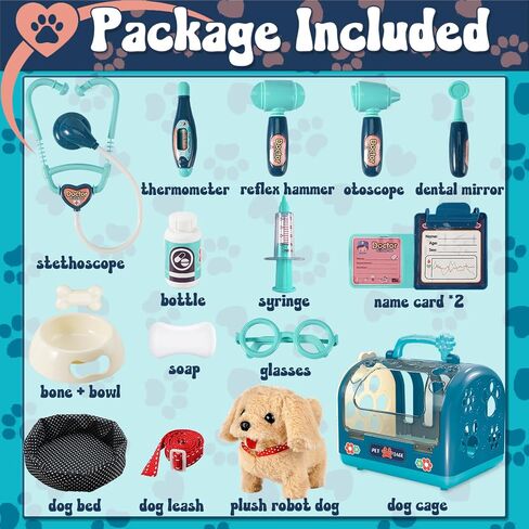 STAY GENT Stuffed Dog Robot Toy for Kids, 16Pcs Interactive Pet Care Toys with Pet Cage & Walking Dog Toy with Leash, Electronic Dog Grooming Toys Pretend Play Gifts for Girls 3 4 5 6 Years Old in Kuwait