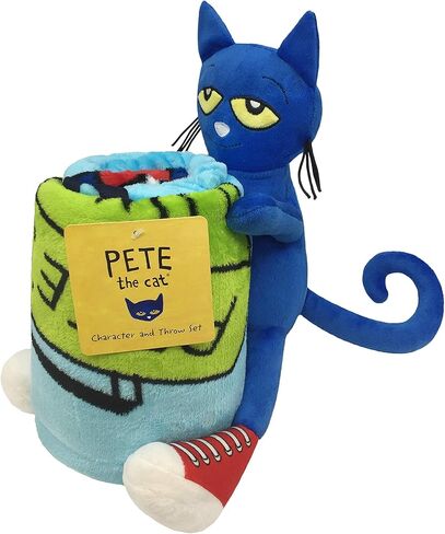 Jay Franco Pete The Cat Rock Out Mini Pillow Buddy و 46 Inch × 60 بوصة مجموعة رمي - الأطفال Super Super 2 قطعة بطانية مجموعة in Kuwait