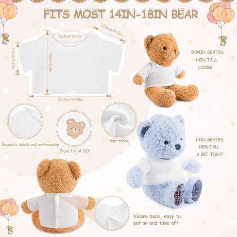 96 Pcs Sublimation Shirt Bulk Suitable for 14-18 Inch Stuffed Animal Bear Cute Tiny Blank Bear T Shirts Plush Doll Clothes Accessory Make Your Own Stuffed Bear Outfit in Kuwait