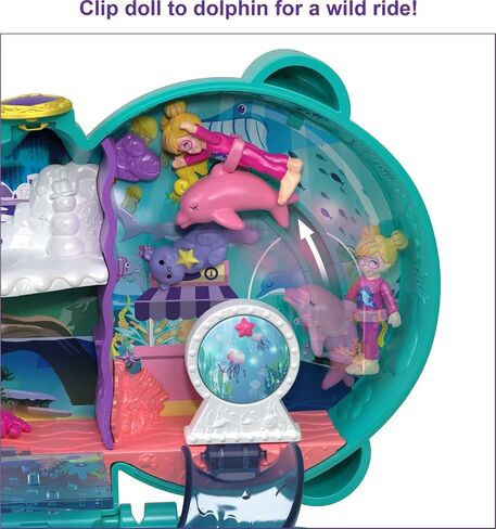Polly Pocket Compact Playet ، Otter Aquarium مع اثنين من الدمى الصغيرة والملحقات ، ألعاب السفر مع المفاجأة تكشف (Amazon Exclusive) in Kuwait