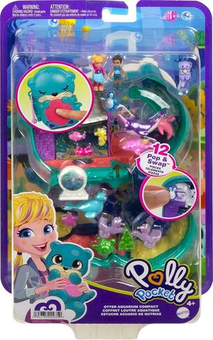 Polly Pocket Compact Playet ، Otter Aquarium مع اثنين من الدمى الصغيرة والملحقات ، ألعاب السفر مع المفاجأة تكشف (Amazon Exclusive) in Kuwait