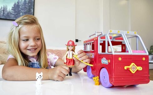 Barbie Chelsea Can Be Doll & Toy Fire Truck Playset with Blonde Small Doll, 2 Pets & 15+ Acessories, Open for Fire Station in Saudi Arabia