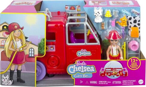 Barbie Chelsea Can Be Doll & Toy Fire Truck Playset with Blonde Small Doll, 2 Pets & 15+ Acessories, Open for Fire Station in Saudi Arabia