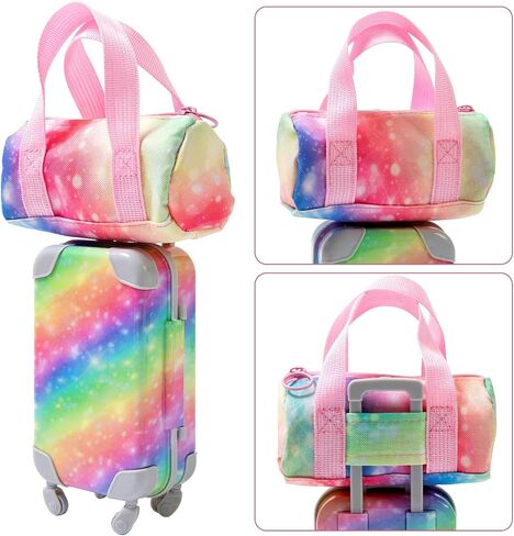 K.T. Fancy 23 PCS American 18 Inch Doll Accessories Suitcase Luggage Travel Set - Rainbow Suitcase Rainbow Bag Camera Computer Cell Phone Neck Pillow Eye Mask Glasses Gift for Christmas (NO Doll) in Kuwait