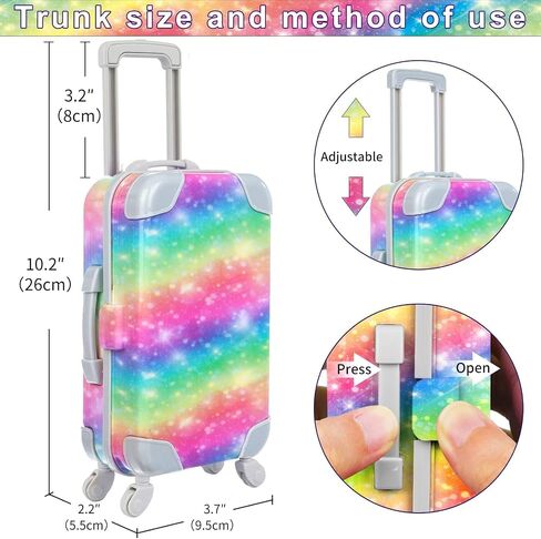 K.T. Fancy 23 PCS American 18 Inch Doll Accessories Suitcase Luggage Travel Set - Rainbow Suitcase Rainbow Bag Camera Computer Cell Phone Neck Pillow Eye Mask Glasses Gift for Christmas (NO Doll) in Kuwait