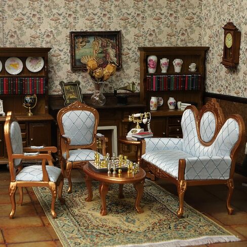 iLAND Victorian Dollhouse Furniture Set, Doll House Furniture and Accessories, Miniature Dollhouse Sofa with 1/12 Scale Accessories 8pcs, Mothers Gift, Wife Gift, Bookshelf Décor (White & Green) in Saudi Arabia