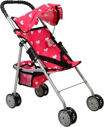 The New York Doll Collection My First Doll Stroller with Basket & Heart Design Foldable Doll Stroller, Pink in Saudi Arabia