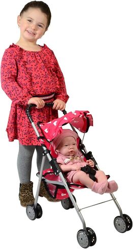 The New York Doll Collection My First Doll Stroller with Basket & Heart Design Foldable Doll Stroller, Pink in Saudi Arabia