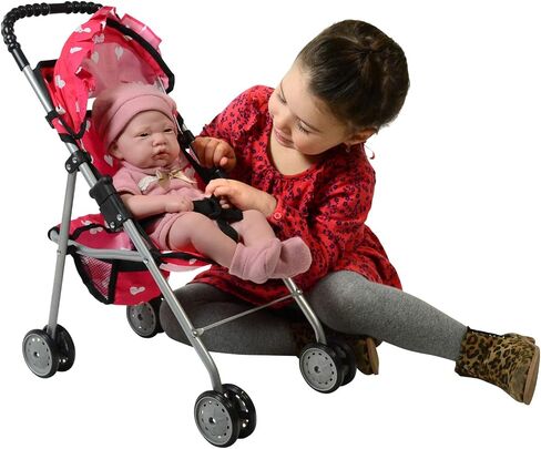The New York Doll Collection My First Doll Stroller with Basket & Heart Design Foldable Doll Stroller, Pink in Saudi Arabia