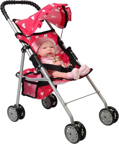 The New York Doll Collection My First Doll Stroller with Basket & Heart Design Foldable Doll Stroller, Pink in Saudi Arabia