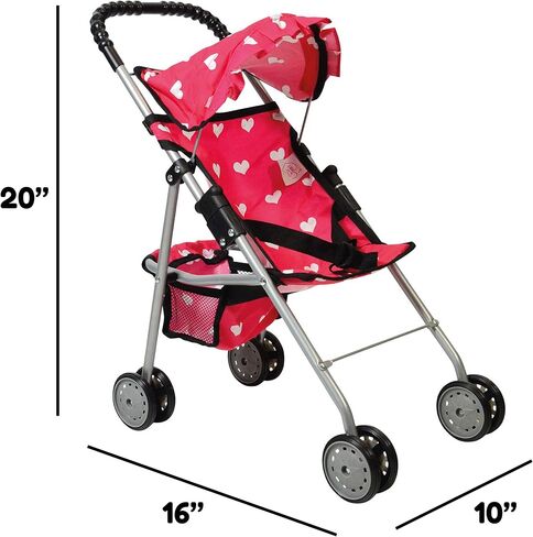 The New York Doll Collection My First Doll Stroller with Basket & Heart Design Foldable Doll Stroller, Pink in Saudi Arabia
