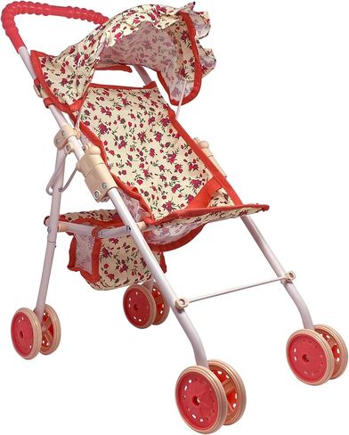 The New York Doll Collection My First Doll Stroller with Basket & Heart Design Foldable Doll Stroller, Pink in Saudi Arabia