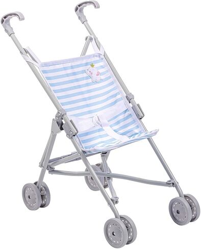 JC Toys Boutique | Folding Umbrella Doll Stroller for Children 2 Years Plus, Blue Stripes and Soft Embroidery | Sturdy Metal Frame | Pretend Play with Dolls up to 18" Long | Seat Belt in Kuwait