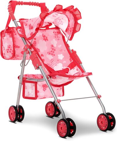 Baby Doll Stroller for Girls, Toddler Play Toy Doll Buggy Carriage Foldable with Canopy Storage Basket Travel Diaper Bag, Blue in Saudi Arabia