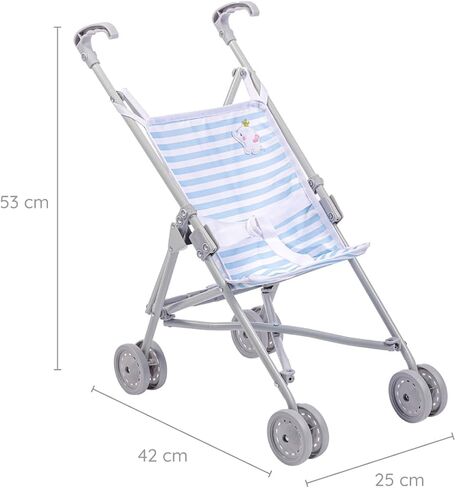 JC Toys Boutique | Folding Umbrella Doll Stroller for Children 2 Years Plus, Blue Stripes and Soft Embroidery | Sturdy Metal Frame | Pretend Play with Dolls up to 18" Long | Seat Belt in Kuwait