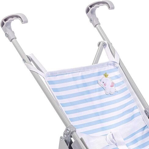 JC Toys Boutique | Folding Umbrella Doll Stroller for Children 2 Years Plus, Blue Stripes and Soft Embroidery | Sturdy Metal Frame | Pretend Play with Dolls up to 18" Long | Seat Belt in Kuwait