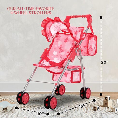 Baby Doll Stroller for Girls, Toddler Play Toy Doll Buggy Carriage Foldable with Canopy Storage Basket Travel Diaper Bag, Blue in Saudi Arabia