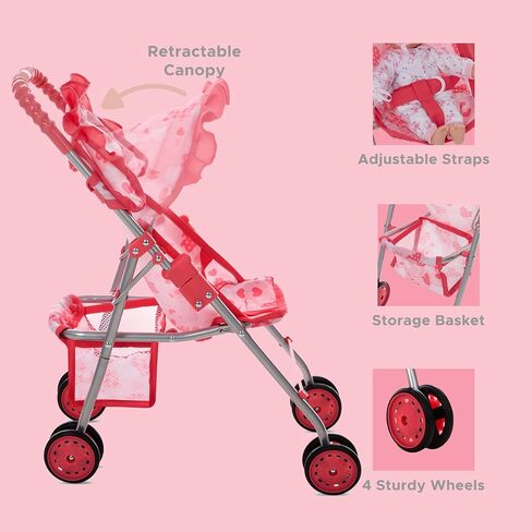Baby Doll Stroller for Girls, Toddler Play Toy Doll Buggy Carriage Foldable with Canopy Storage Basket Travel Diaper Bag, Blue in Saudi Arabia