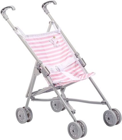 JC Toys Boutique | Folding Umbrella Doll Stroller for Children 2 Years Plus, Blue Stripes and Soft Embroidery | Sturdy Metal Frame | Pretend Play with Dolls up to 18" Long | Seat Belt in Kuwait