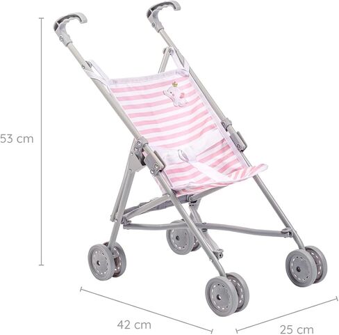 JC Toys Boutique | Folding Umbrella Doll Stroller for Children 2 Years Plus, Blue Stripes and Soft Embroidery | Sturdy Metal Frame | Pretend Play with Dolls up to 18" Long | Seat Belt in Kuwait