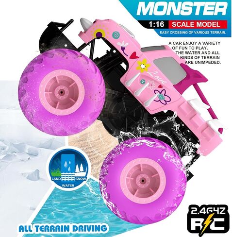 Threeking 1:16 Waterproof Monster Truck Pickup Toys RC Cars Amphibious Remote Control Car Truck 4WD All Terrain Off-Road Toy for 4 5 6 7 8 9 10 11 12 Year Old Boys Girls Toys Gifts Presents in Kuwait