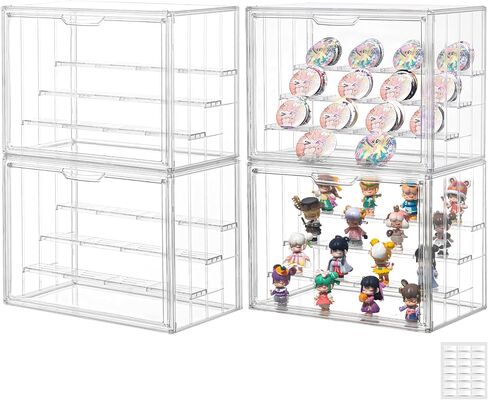 Clear Acrylic Display Case Upgrade 4 Tier Figure Display Case with 3 Movable Plates, Stackable Display Box Showcase with Magnetic Door for Collectibles (Large-1pack) in Saudi Arabia