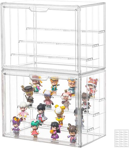 Clear Acrylic Display Case Upgrade 4 Tier Figure Display Case with 3 Movable Plates, Stackable Display Box Showcase with Magnetic Door for Collectibles (Large-1pack) in Saudi Arabia