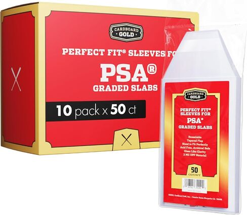 Cardboard Gold PSA Graded Card Sleeves - 50 Count Perfect Fit Resealable Sleeves for PSA Graded Baseball, Football, Gaming, Sports Cards - PSA Slab Sleeves Protector, Acid Free Card Slabs in Saudi Arabia