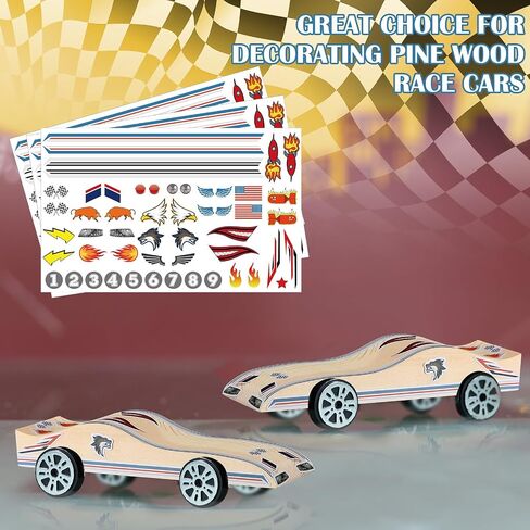 MotiMind 6 Pcs Derby Car Sticker Set Flags Theme Racing Stickers Cool Stripes Flame Numbers Lights and More Decals for Your Derby Car in Saudi Arabia