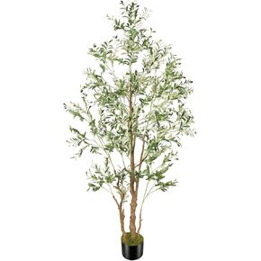 7.2ft Artificial Olive Tree (85in) with Plastic Nursery Pot Faux Olive Silk Tree, Fruits Fake Plant for Office House Farmhouse Living Room Home Decor (Indoor/Outdoor)
