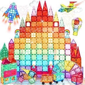 Magnetic Tiles, 100PCS Magnetic Blocks Set, 4D Diamond Magnet Building Blocks, STEM Preschool Educational Magnet Toys Gift for Kids, Boys and Girls 3 4 5 6 7 8+ Year Old