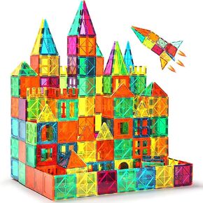 Magnetic Tiles, 100PCS Magnetic Blocks for Kids, Magnet Building Set with 2 Cars, Construction Building Set,STEM Sensory Educational Toys Gift for Toddlers Kids 3 4 5 6 7 8 9 Year Old