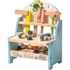 ROBUD Mini Wooden Play Tool Workbench Set for Kids Toddlers - Construction Toys Gift for 36 Months 3 4 5 Years Old Boys Girls