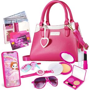 Shemira Play Purse for Little Girls, Princess Pretend Toys for Girls 3 4 5 6 7 8 Years Old, Christmas & Birthday Gift for Girls Age 3-5 4-6 6-8, Toddler Purse with Accessories, Kids Toy Purse,Pink