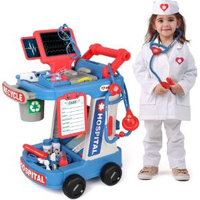 Liberry Doctor Kit for Kids Aged 3 4 5, Pretend Doctor Playset for Toddlers with Cart, Costume and Stethoscope, Role Play Medical Toy for Girls Boys (Green)
