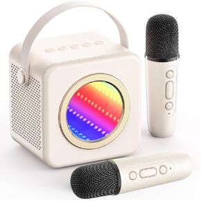 Mini Karaoke Machine for Adults Kids, Karaoke Speaker with Wireless Microphones Colorful LED Light Gifts for Girls Boys 4 5 6 7 8 9 10 11 12+ Years Old (Pink)