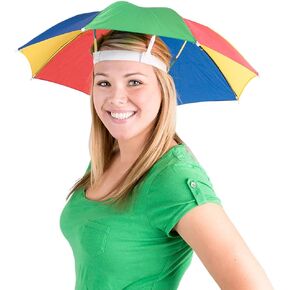 Umbrella Hat Pack of 2 - Colorful Party Hats - 20 Inch, Hands Free, Funny Rainbow Colorful Beach Party Hats, Adjustable Size Fits All Ages, Kids, Men & Women