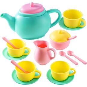 JOYIN 18PCS Pretend Play Tea Party Set Play Food Accessories BPA Free, Phthalates Free, Plastic Tea Set, Mini Kitchen for Kids, Gifts for Toddler Boys Girls Ages 3 4 5 6 Years Old
