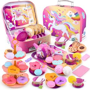 Auney Tea Set Toys for Girls 36pcs ، Tin Unicorn Tea Party Toy Pray Play Gifts for Little Girls Age 3-6 ، Hids Kids Girls Toys for Tea Party Party Comple in Saudi Arabia