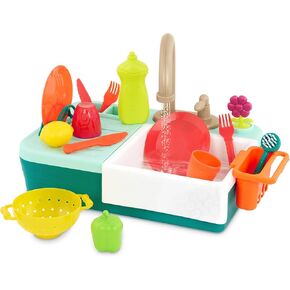 B. toys- Splash-n-Scrub Sink- Pretend Play Color Changing Playset – Toy Kitchen Sink – Faucet & Running Water, Dishes, Play Food- 3 Years + (15 Pcs)