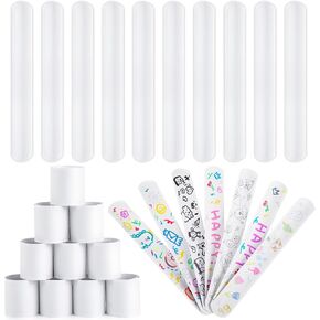 AMOR PRESENT Slap Bracelets Bulk, 64PCS White Slap Bracelets DIY Wrist Band Blank Snap Band for Kids Birthday Party Favors School Crafts Christmas Halloween Party Bag Fillers