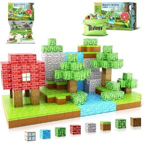 Magnetic Blocks-Build Mine Magnet World Edition, Magnetic Toys for Boys & Girls Age 3-4 4-5 6-8,STEM Montessori Sensory Toys for Toddlers Gifts for 3+ Years Old,48PCS Fidget 1" Cubes Construction Toys