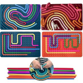 Sensory Activity Board: Silicone Fidget Toy for Calming, Stress, Anxiety, ADHD & Autism | Silent, No Mess | Kids 3+ & Adults | Includes 7 Colors 14 Strings (2Pack：Blue+Orange)
