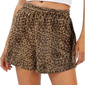 Women Camo Sweat Shorts High Waisted Drawstring Lounge Shorts Maple Leaf Cheetah Print Athletic Shorts with Pockets