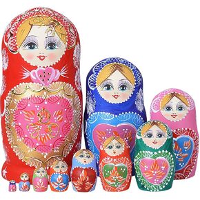 دمى التعشيش الروسية للأطفال Matryoshka Doll 10pcs مصنوعة يدويًا