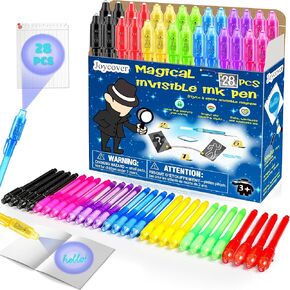 Joycover Infible Ink Pen مع UV Light for Kids ، 28pcs Spy Pen Party Forms for Kids 4-8 8-12 ، Supplies School School School Goody Bag Stuffers for Boys Girls
