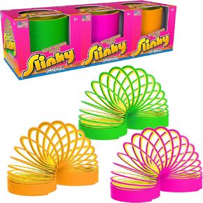 Slinky the Original Walking Spring Toy ، بلاستيك بلاستيك 3 عبوات ، ألعاب الربيع النيون متعددة الألوان ، ألعاب الأطفال للأعمار 5 من قبل اللعب فقط