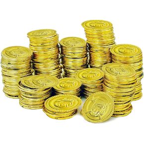 The Dreidel Company St. Patrick's Pirate Gold Coins (50 Pack) Novelty Party Favors, Plastic Gold Coins Bulk (50 Gold Plastic Coins)